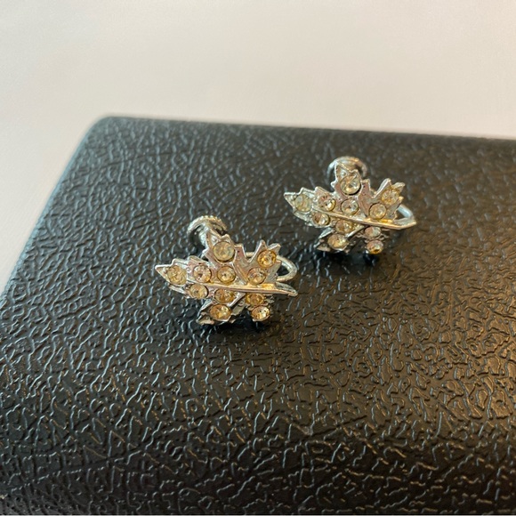 Vintage Maple Leaf Rhinestone Earrings - Picture 3 of 4